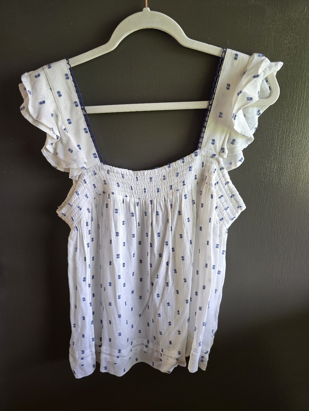 Maurices White Tank Top with Blue Microprint